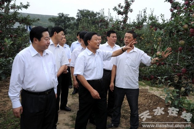 9月2日,原甘肃省委书记阎海旺一行在天水市委书记马世忠,市委副书记张应华,市委常委、市委秘书长蒋晓强的陪同下参观考察了麦积区南山万亩花牛苹果基地。 天水南山花牛苹果产业园,是一城两园一集团建设的重要组成部分。天水南山花牛苹果产业园麦积段东起伯阳镇保安村,西至花牛镇曹埂村,总面积300平方公里,涉及花牛、马跑泉、甘泉、伯阳、麦积等5镇81个行政村2.