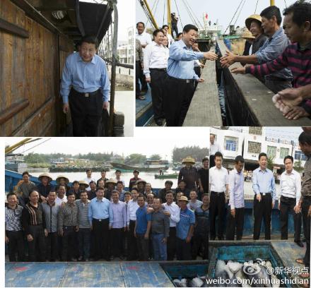 习近平总书记来到海南省琼海市潭门镇看望海上民兵连。