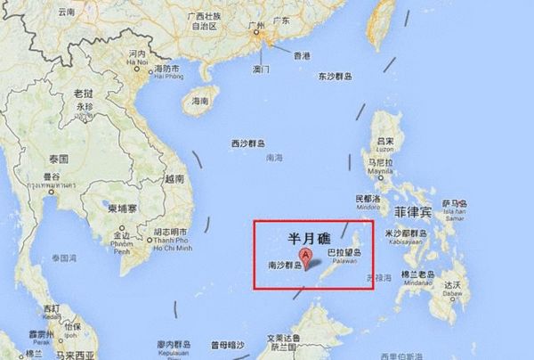 资料图:南沙半月礁位置示意图。