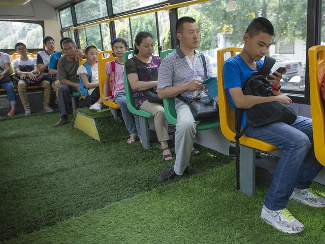 组图:乌鲁木齐现铺满“草坪”公交车