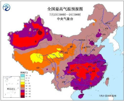 周三全国气温分布