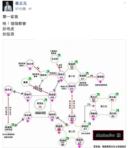 蔡英文家族成员曝光 被讽“第一家族都会炒地”