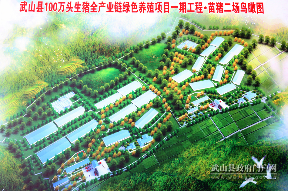 (武山县100万头生猪全产业链绿色养殖项目一期工程·苗猪二场鸟瞰图)