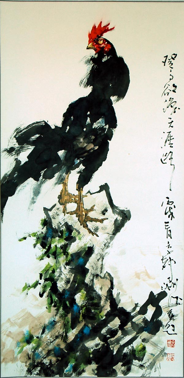 雄鸡唱响羲里城--王子洲画鸡展异彩纷呈(组图)